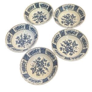 Vtg Myotts Melody England x5 rose decor blue copper print transferware, France c